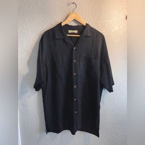 Tommy Bahama Medium Black Silk Button up Collard Polo Mens Shirt Size Medium